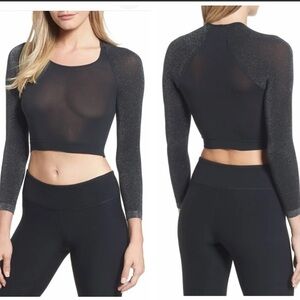 SPANX NEW Arm Tights Layering Piece in Gold Shimmer Crop Control Top Sheer Black